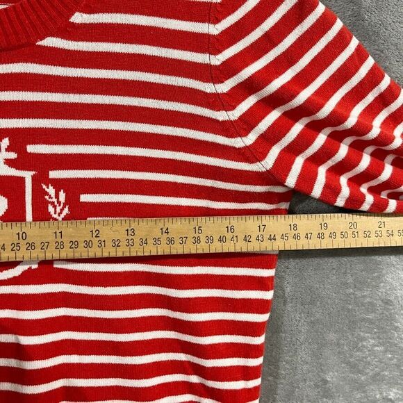 Banana Republic Red White Striped 100% Cotton Sweater Crest Graphic Sz M - Picture 8 of 9